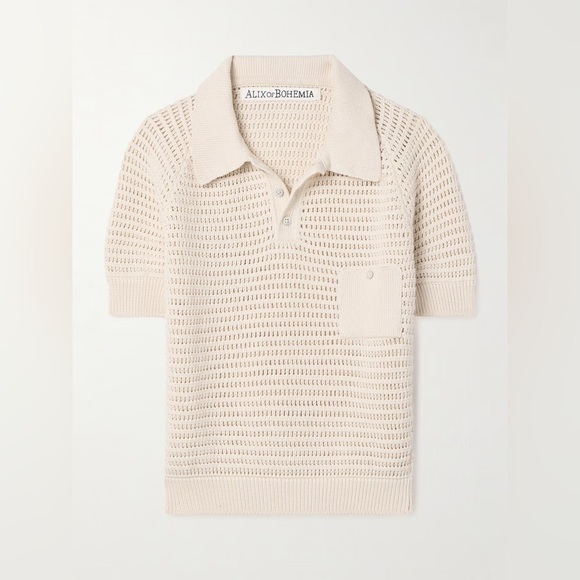 Alix Of Bohemia Tops - Alix of Bohemia Cream Lessi Oyster Crochet Top Polo‎ Shirt NWT